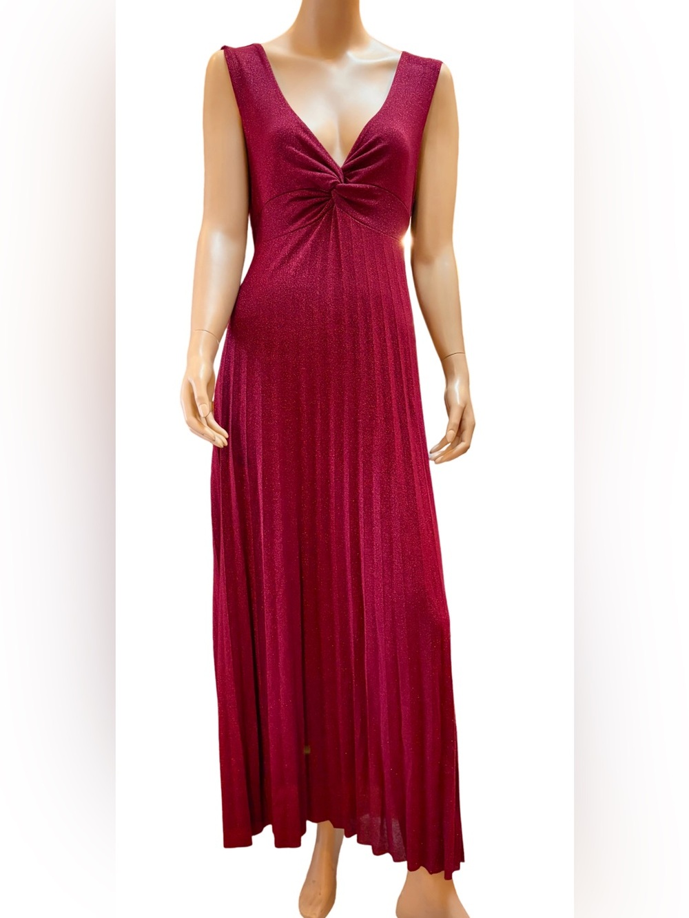 NWT Made in Italy Saiph Stunning Shimmer Deep Red Twist Front Maxi Dress Large
